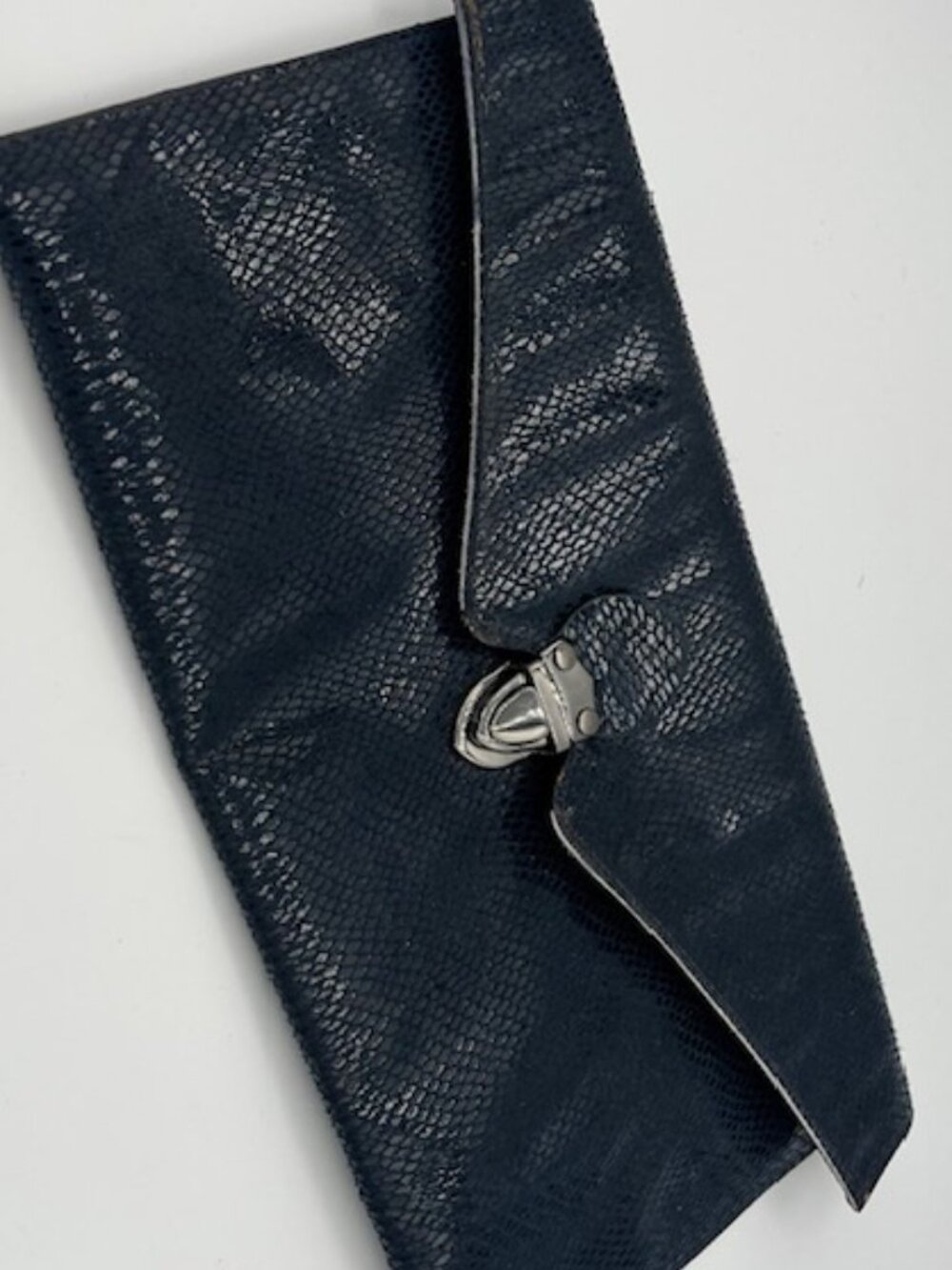 Kate Landry Navy Reptile Snakeskin Print Oversized Envelope Clutch